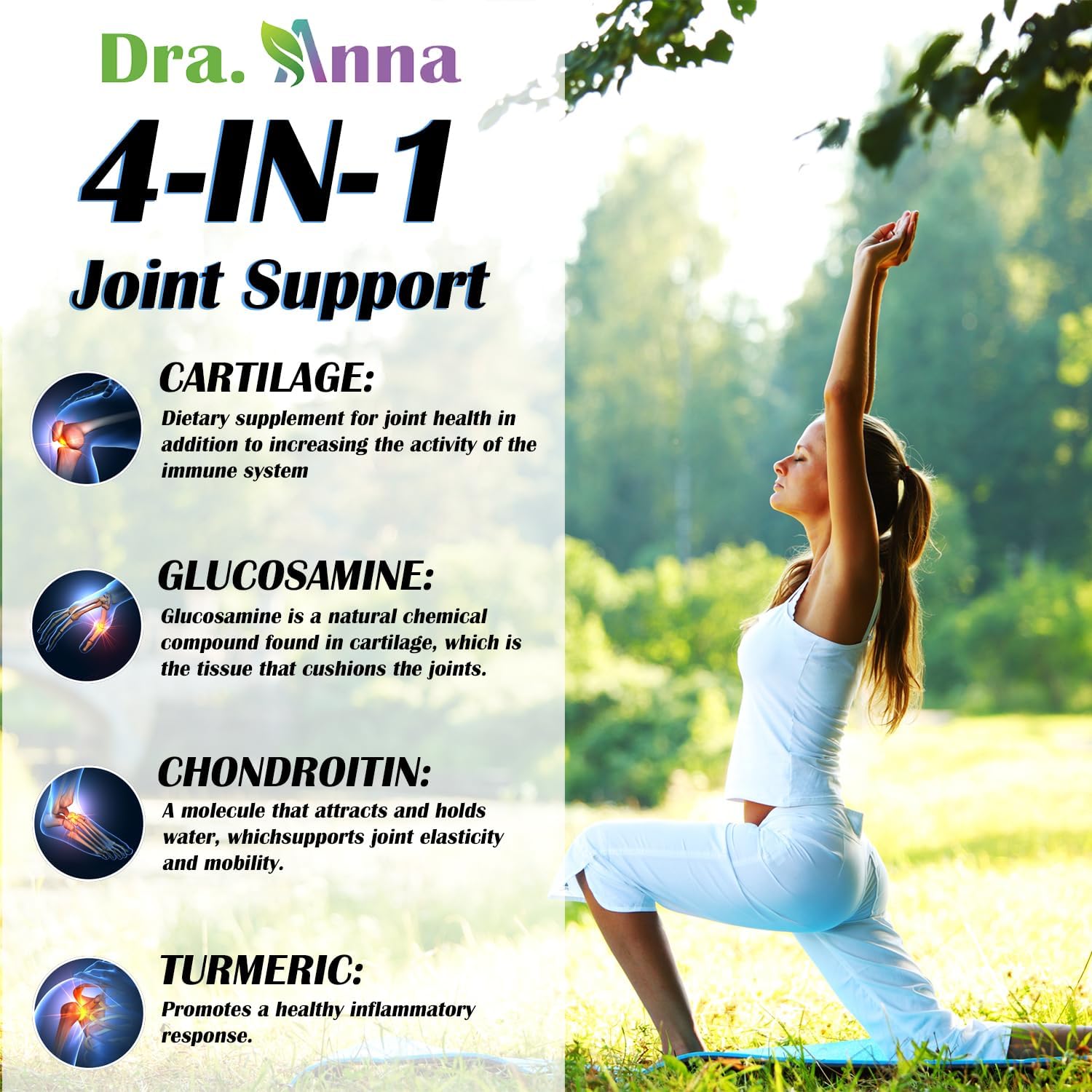 Joint Support Supplement with Glucosamine, Chondroitin, Turmeric & Antioxidant Properties - 100 Capsules