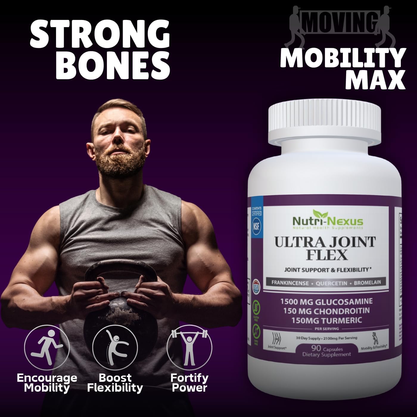 Joint Support Supplement with Glucosamine, Chondroitin, Turmeric & More - 90 Capsules for Mobility & Flexibility