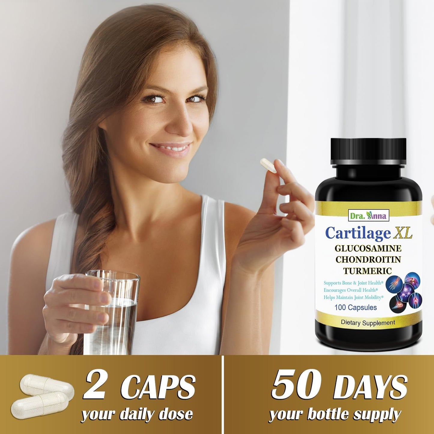 Joint Support Supplement with Glucosamine, Chondroitin, Turmeric & Antioxidant Properties - 100 Capsules