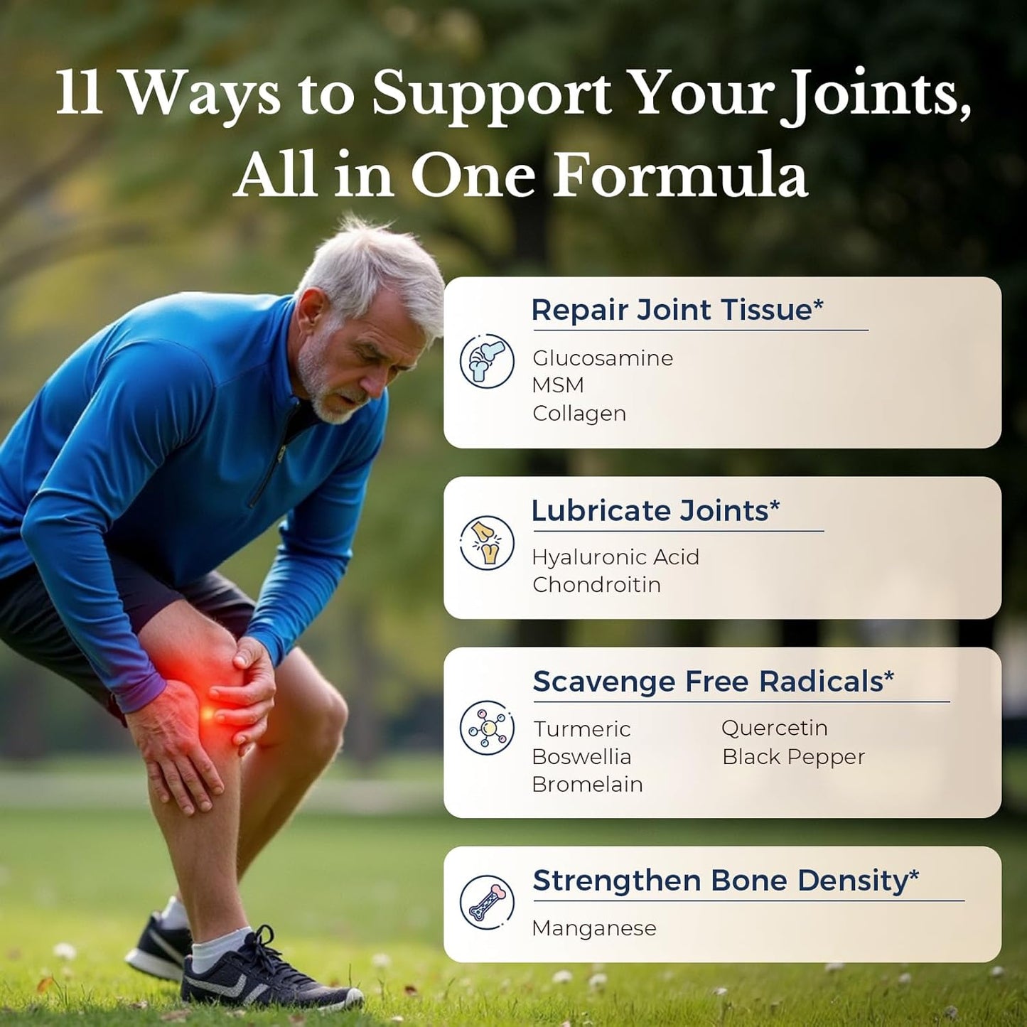 Joint Support Supplement with Glucosamine, Chondroitin, MSM, Turmeric & Collagen - 11-in-1 Joint Health Formula for Flexibility & Comfort - 180 Capsules