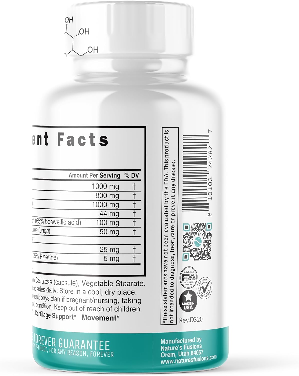 Joint Support Supplement with Glucosamine, Chondroitin, MSM, Turmeric, Boswellia, and Hyaluronic Acid - 120 Capsules for Healthy Bones