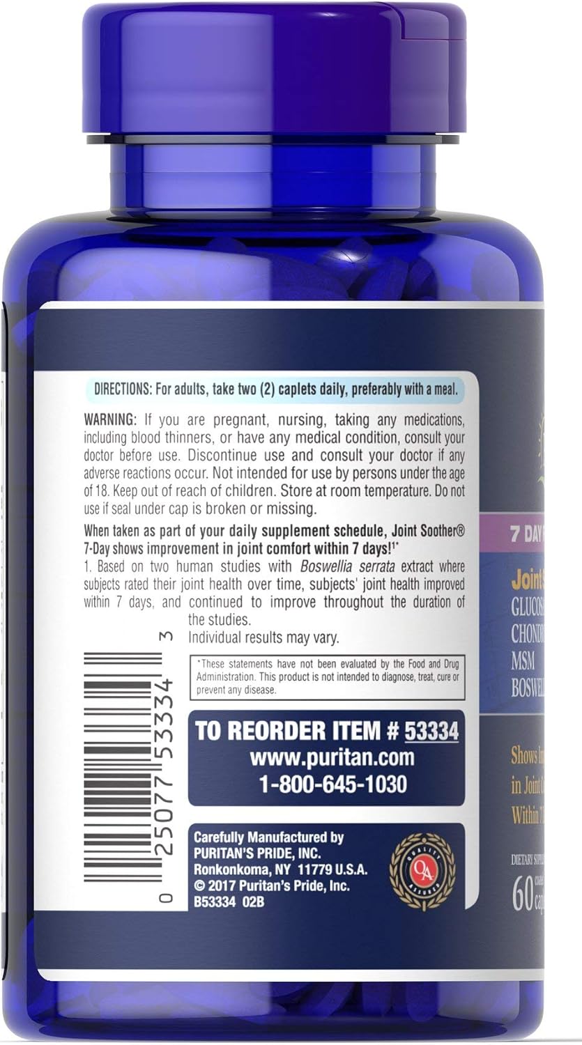 Joint Support Supplement with Glucosamine, Chondroitin, MSM & Boswellia - 60 Caplets by Puritan's Pride