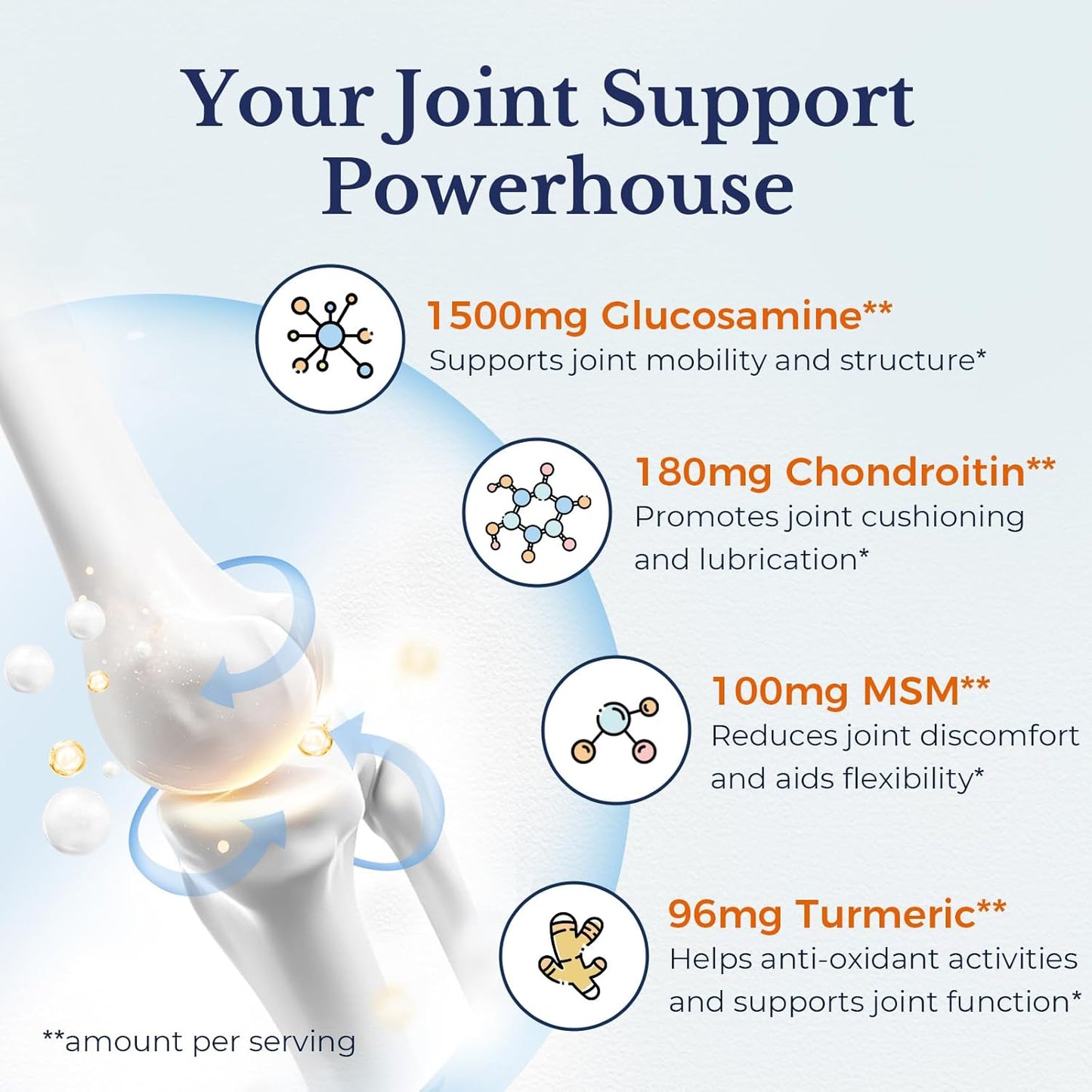 Joint Support Supplement with Glucosamine, Chondroitin, MSM, Turmeric & Collagen - 11-in-1 Joint Health Formula for Flexibility & Comfort - 180 Capsules