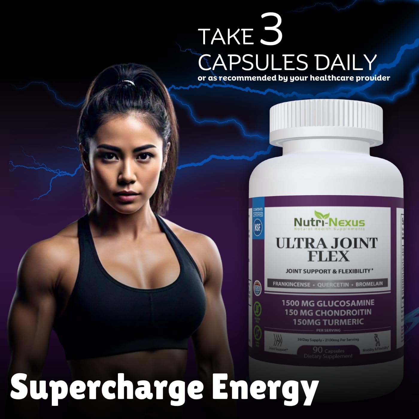 Joint Support Supplement with Glucosamine, Chondroitin, Turmeric & More - 90 Capsules for Mobility & Flexibility