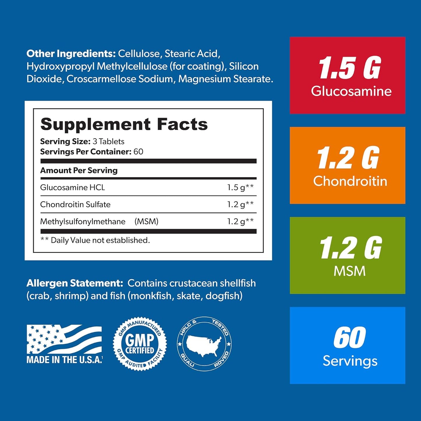 Joint Support Supplement with Glucosamine, Chondroitin, and MSM - Natural Formula for Healthy Joints and Mobility. 60 Servings