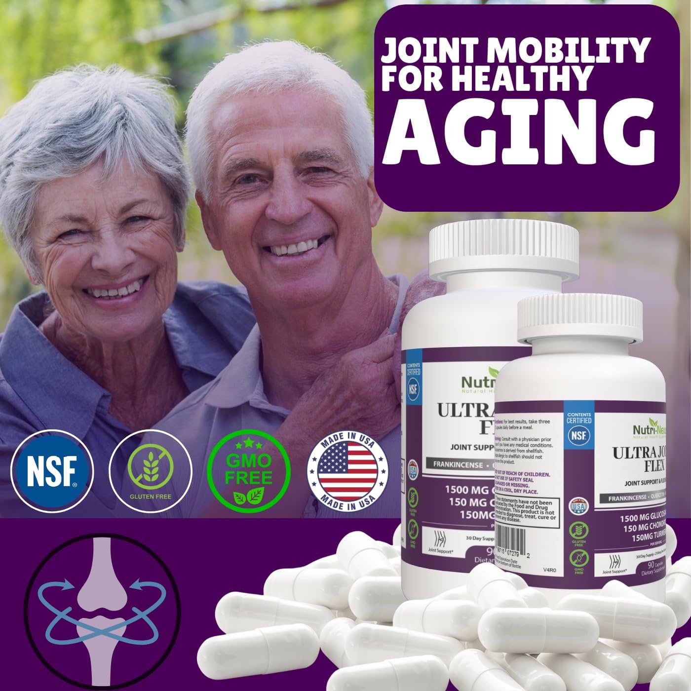 Joint Support Supplement with Glucosamine, Chondroitin, Turmeric & More - 90 Capsules for Mobility & Flexibility