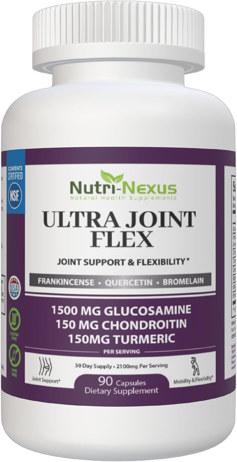 Joint Support Supplement with Glucosamine, Chondroitin, Turmeric & More - 90 Capsules for Mobility & Flexibility