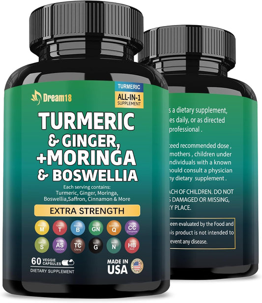 Joint Support Supplement with Turmeric, Ginger, Moringa, Boswellia, Saffron, Ceylon Cinnamon, Quercetin, and Tart Cherry - 60 Capsules