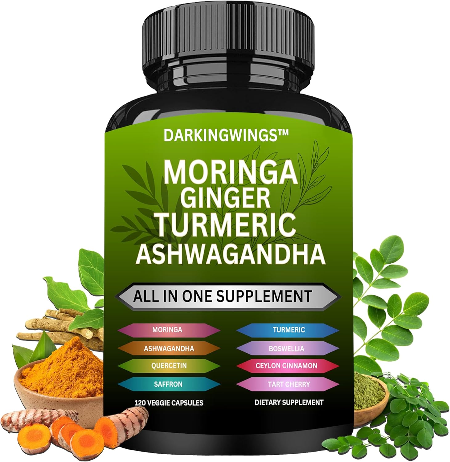 Joint Support Supplement with Turmeric, Moringa, Ginger, Boswellia, and Saffron - Ideal for Men and Women with Ceylon Cinnamon, Tart Cherry, Quercetin, Garlic, Nettle, and Holy Basil - All-in-One Formula