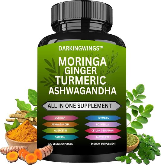 Joint Support Supplement with Turmeric, Moringa, Ginger, Boswellia, and Saffron - Ideal for Men and Women with Ceylon Cinnamon, Tart Cherry, Quercetin, Garlic, Nettle, and Holy Basil - All-in-One Formula