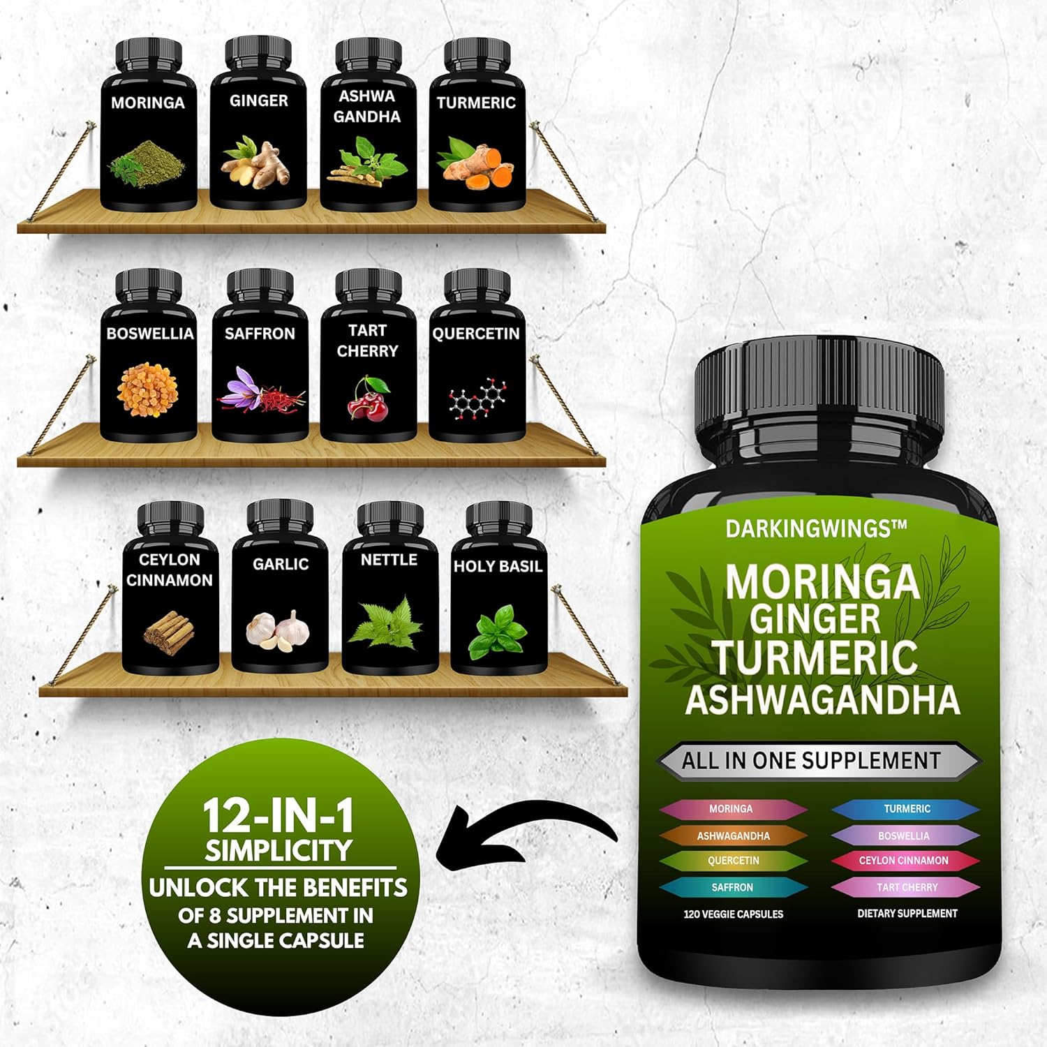 Joint Support Supplement with Turmeric, Moringa, Ginger, Boswellia, and Saffron - Ideal for Men and Women with Ceylon Cinnamon, Tart Cherry, Quercetin, Garlic, Nettle, and Holy Basil - All-in-One Formula