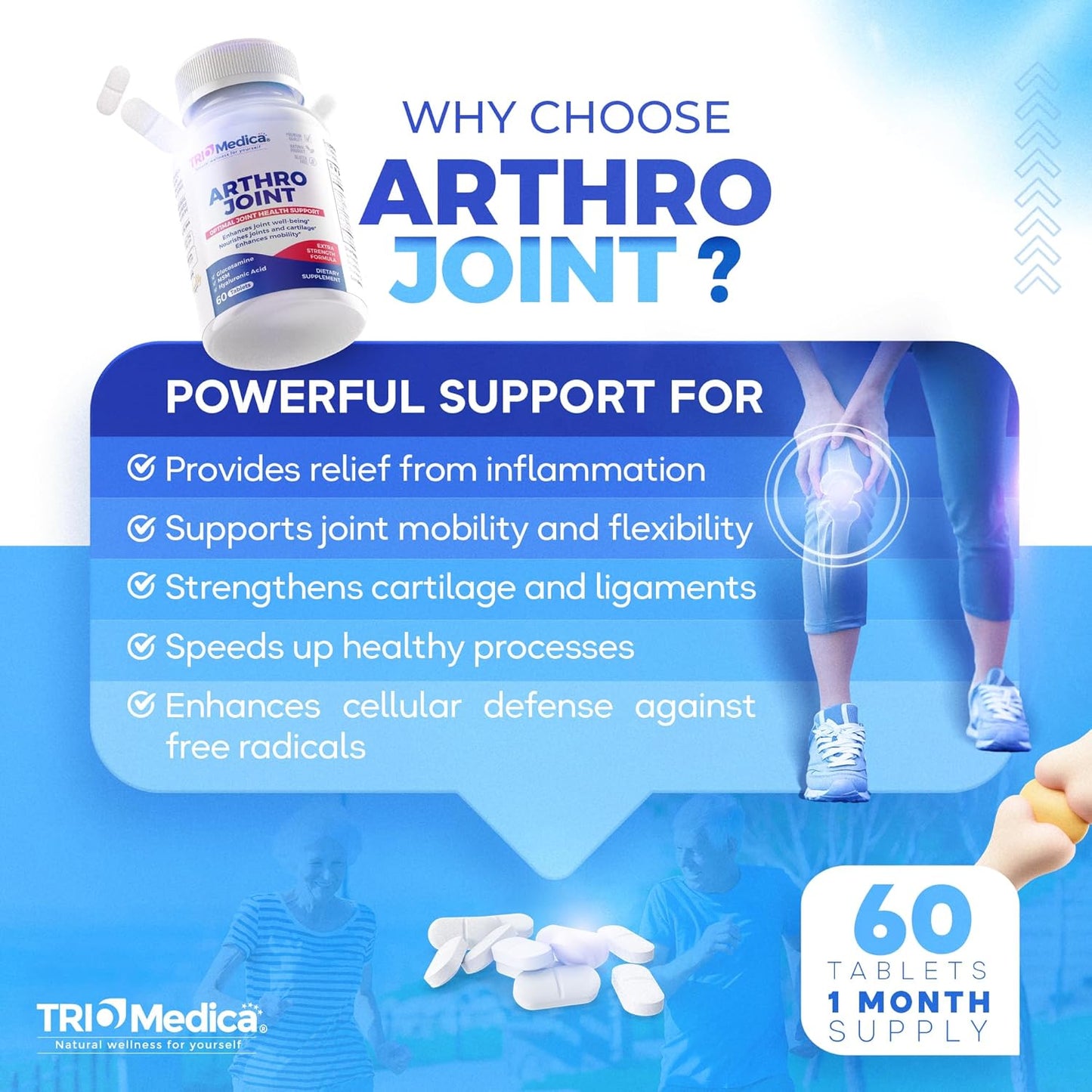 Joint Support Tablet with Glucosamine, MSM, and Hyaluronic Acid - 60 Count, Non-GMO & Gluten-Free