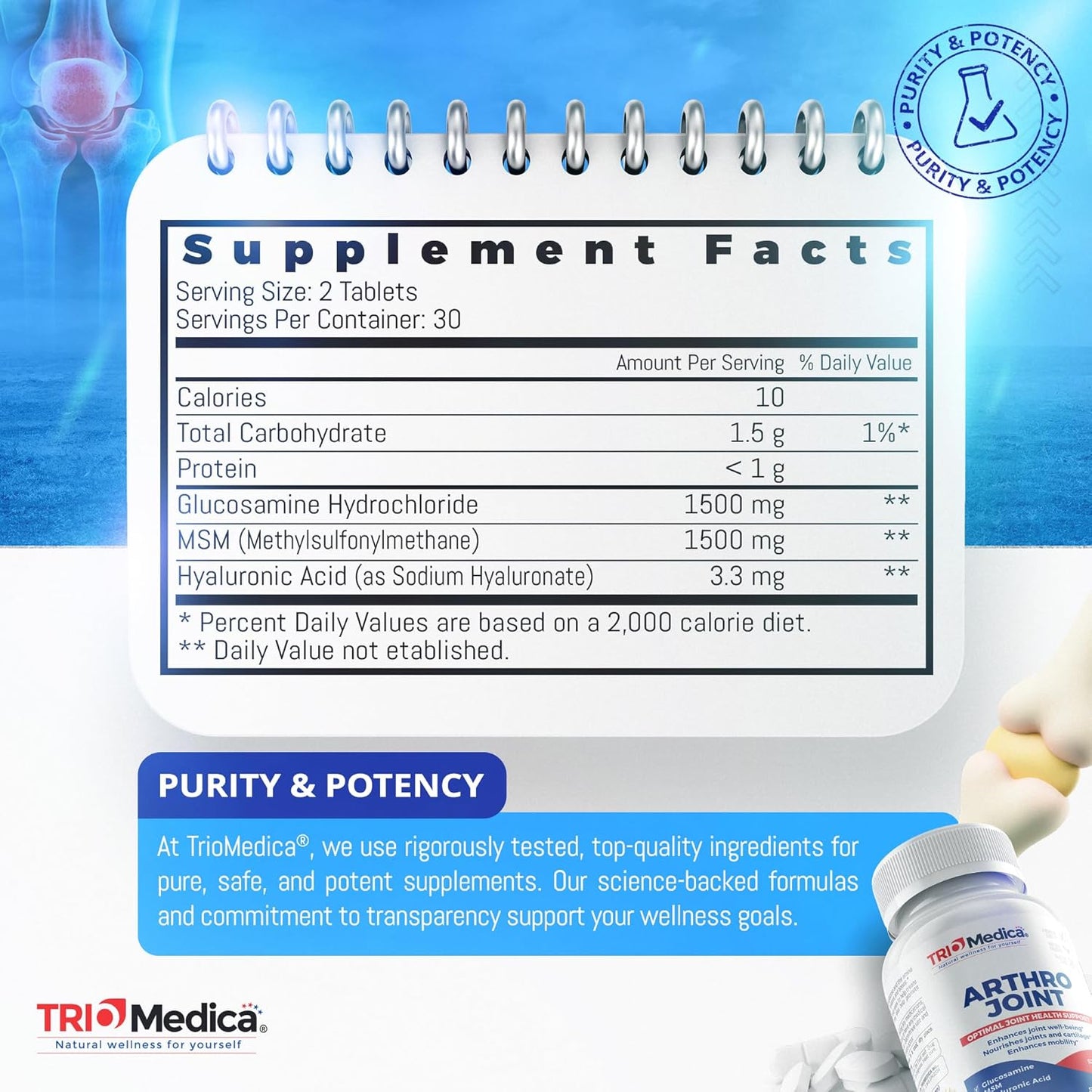 Joint Support Tablet with Glucosamine, MSM, and Hyaluronic Acid - 60 Count, Non-GMO & Gluten-Free