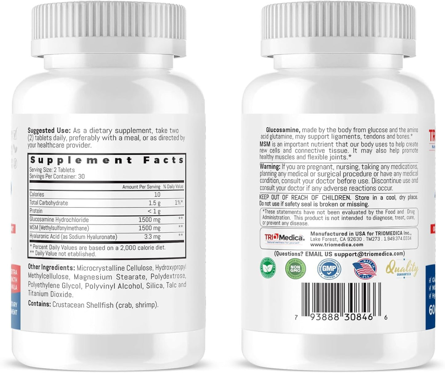 Joint Support Tablet with Glucosamine, MSM, and Hyaluronic Acid - 60 Count, Non-GMO & Gluten-Free