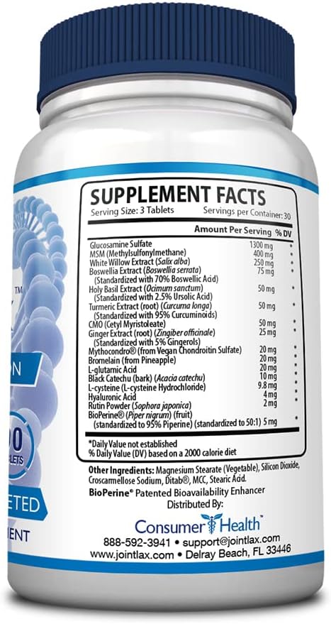Jointlax Ultimate Joint Support Tablets - Enhance Mobility with Glucosamine, Chondroitin, Turmeric & BioPerine - High Absorption - Vegan - 90 Count