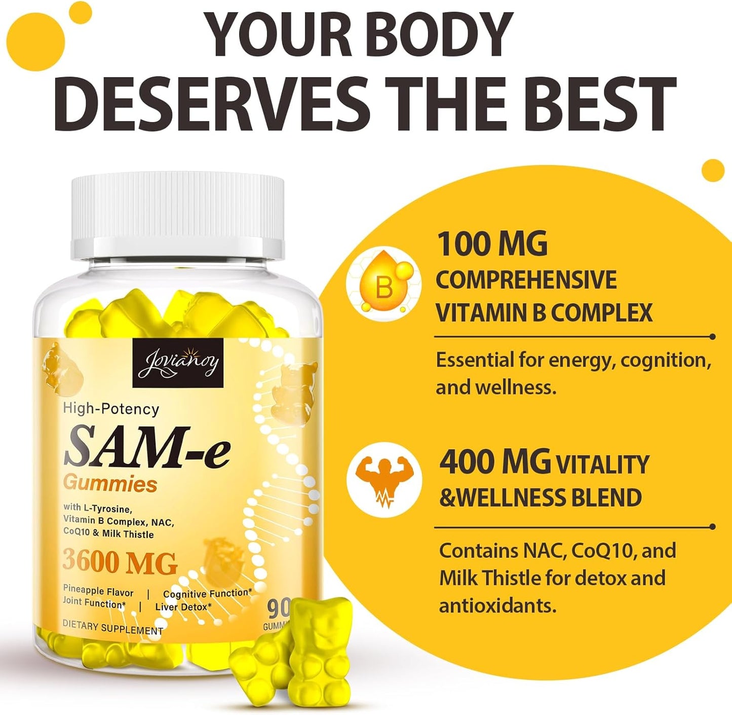 Jovianoy SAM-e Gummies with L-Tyrosine + Zeolite Detox Capsules - Powerful Combination for Wellness