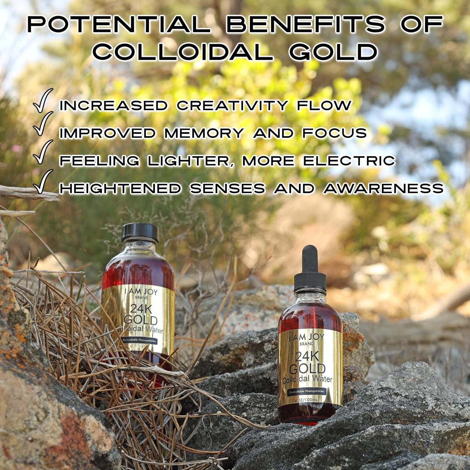 Joy Co. Liquid Colloidal Gold 24k 99.99% Pure 100ppm Ruby Red Water Based Electrolysis 4oz Glass Bottle - All Natural Formula