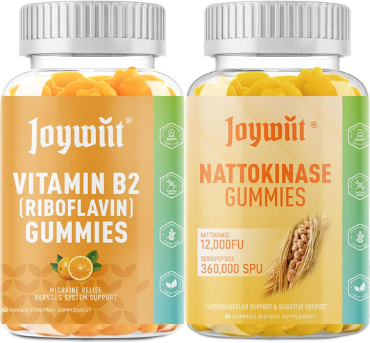 Joywiit Vitamin B2 Gummies 400mg with Nattokinase Serrapeptase Gummies 12000FU for Immune Support