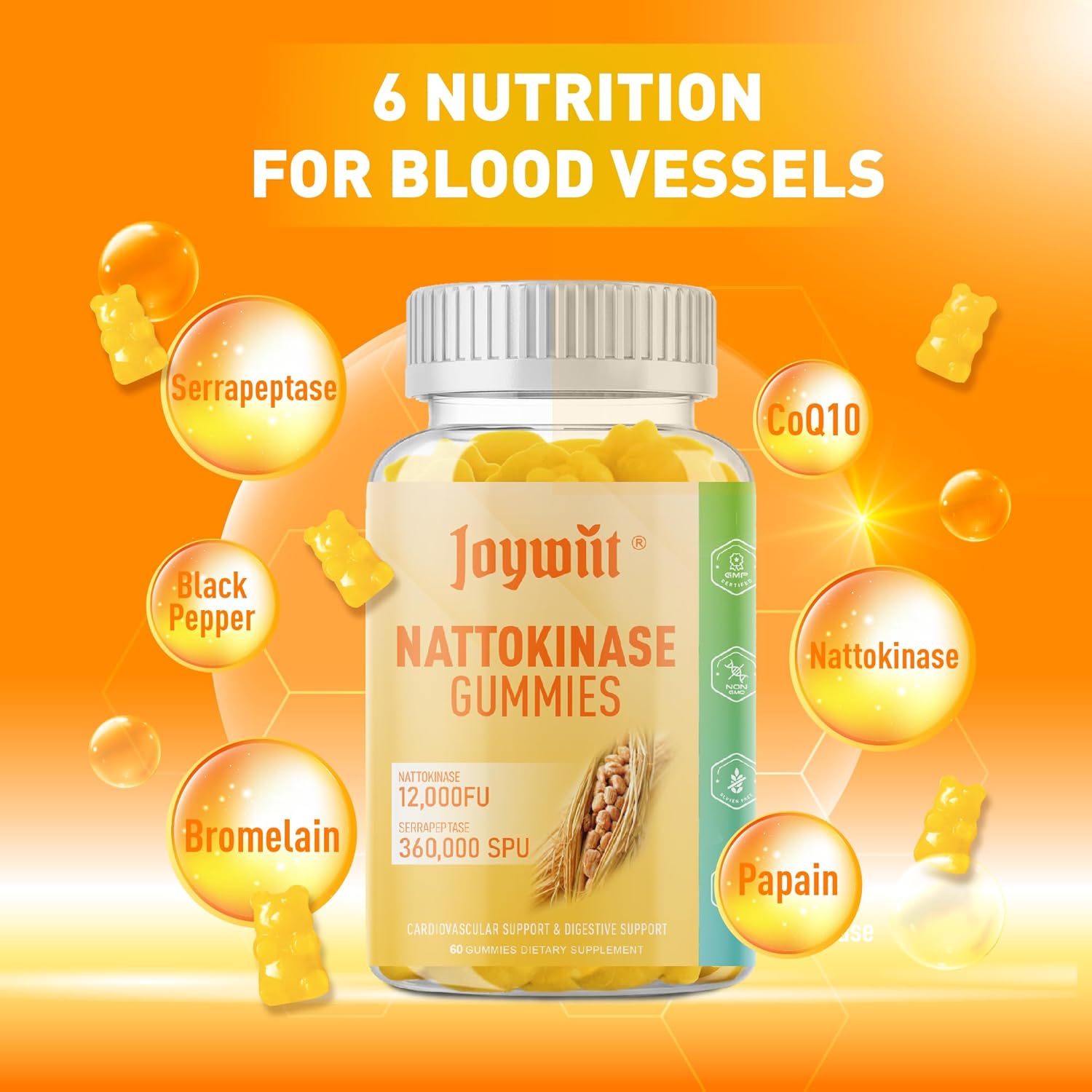Joywiit Vitamin B2 Gummies 400mg with Nattokinase Serrapeptase Gummies 12000FU for Immune Support