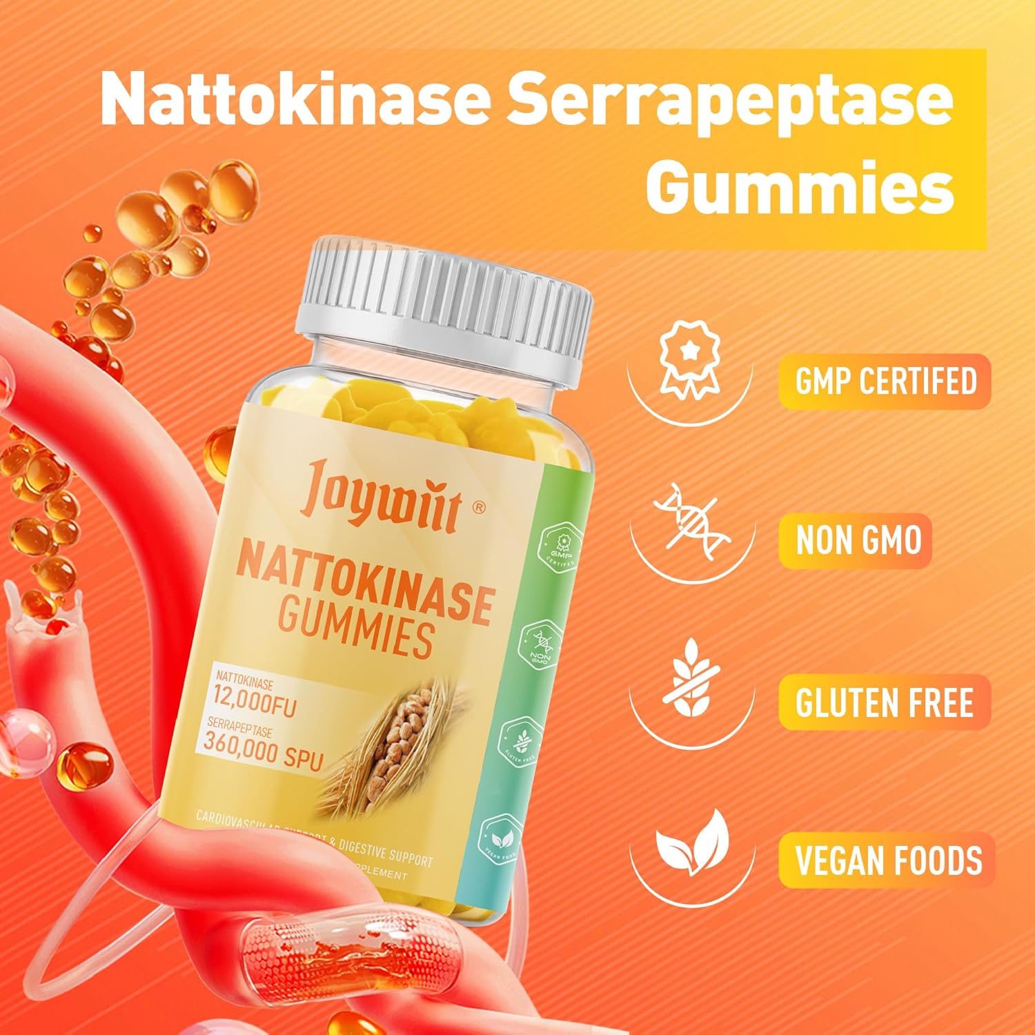 Joywiit Vitamin B2 Gummies 400mg with Nattokinase Serrapeptase Gummies 12000FU for Immune Support