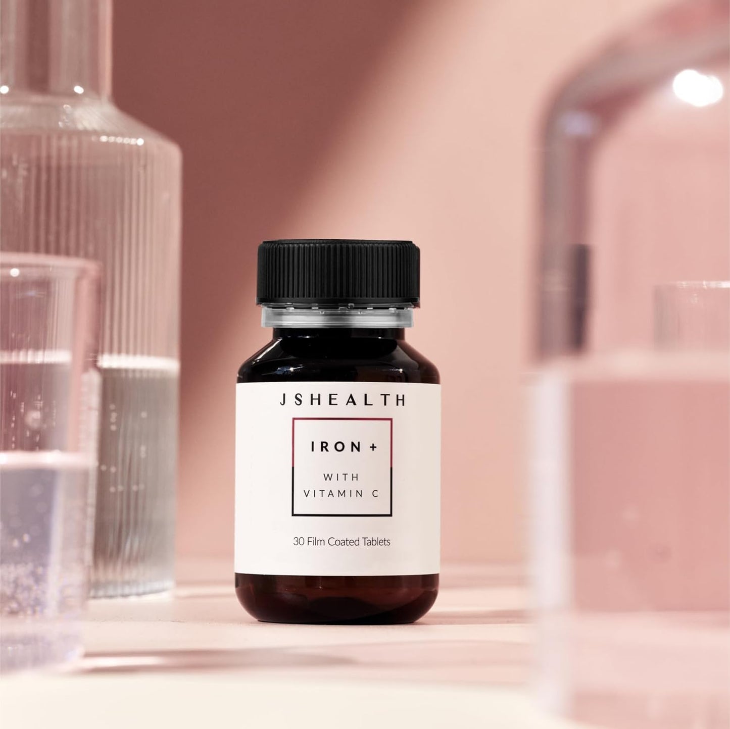 JSHealth Iron+ Supplement: Energy Support with Vitamin C & B12 - Iron Deficiency Pills - Non-Nauseating Formula (30 Tablets)