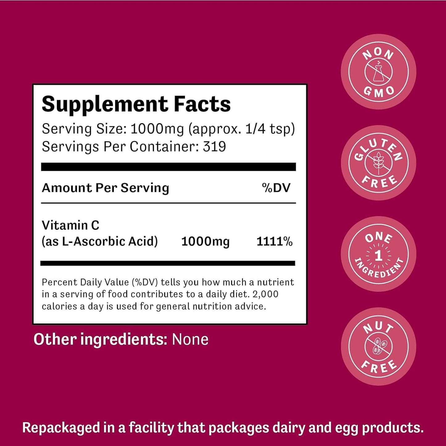 Judee's Pure Vitamin C Powder 11.25oz - Non-GMO, Gluten-Free, Nut-Free - Immune Support & Antioxidant - No Fillers - Cosmetics & Food Preservation