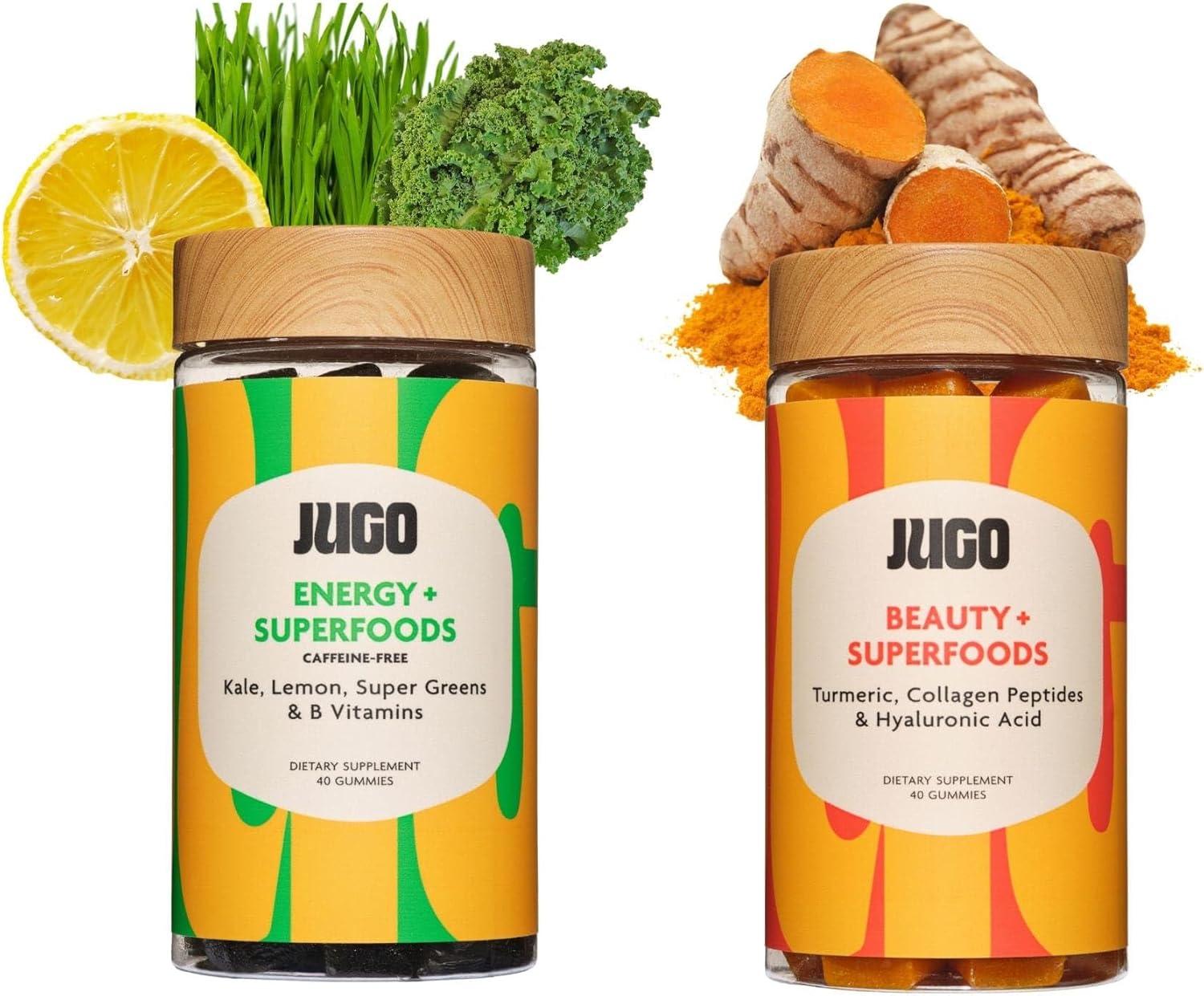 JUGO Beauty + Energy Gummy Bundle with Collagen, Biotin, Vitamin B12 for Radiant Hair, Skin, and Nails - Natural Energy Boost