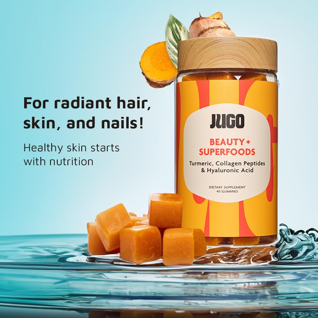 JUGO Beauty + Energy Gummy Bundle with Collagen, Biotin, Vitamin B12 for Radiant Hair, Skin, and Nails - Natural Energy Boost
