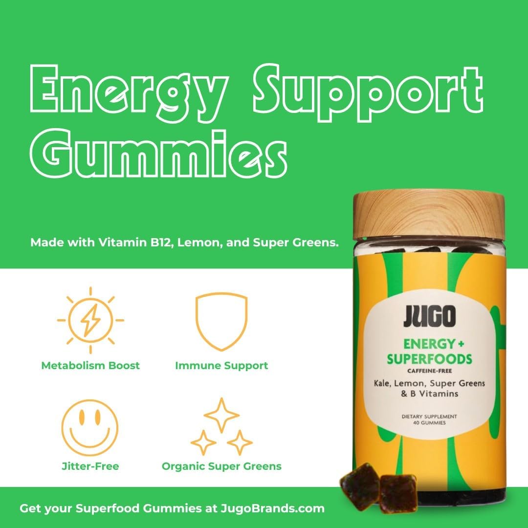 JUGO Beauty + Energy Gummy Bundle with Collagen, Biotin, Vitamin B12 for Radiant Hair, Skin, and Nails - Natural Energy Boost