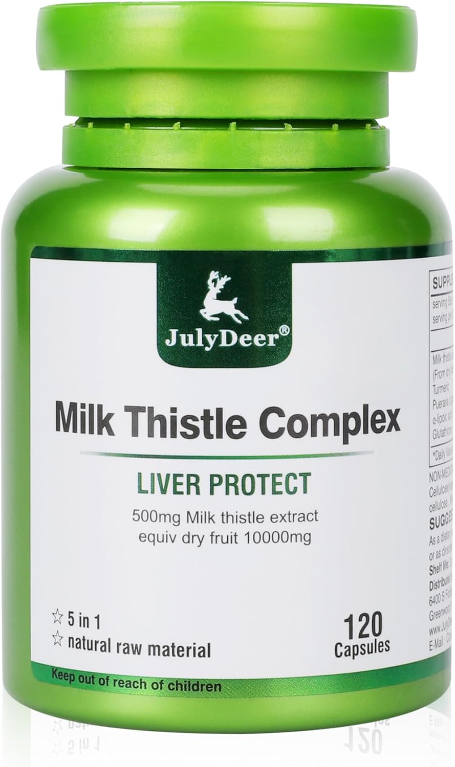 JulyDeer Milk Thistle Capsules - 500mg Liver Support & Antioxidant Detox Supplement for Hangover & Skin - 120 Capsules