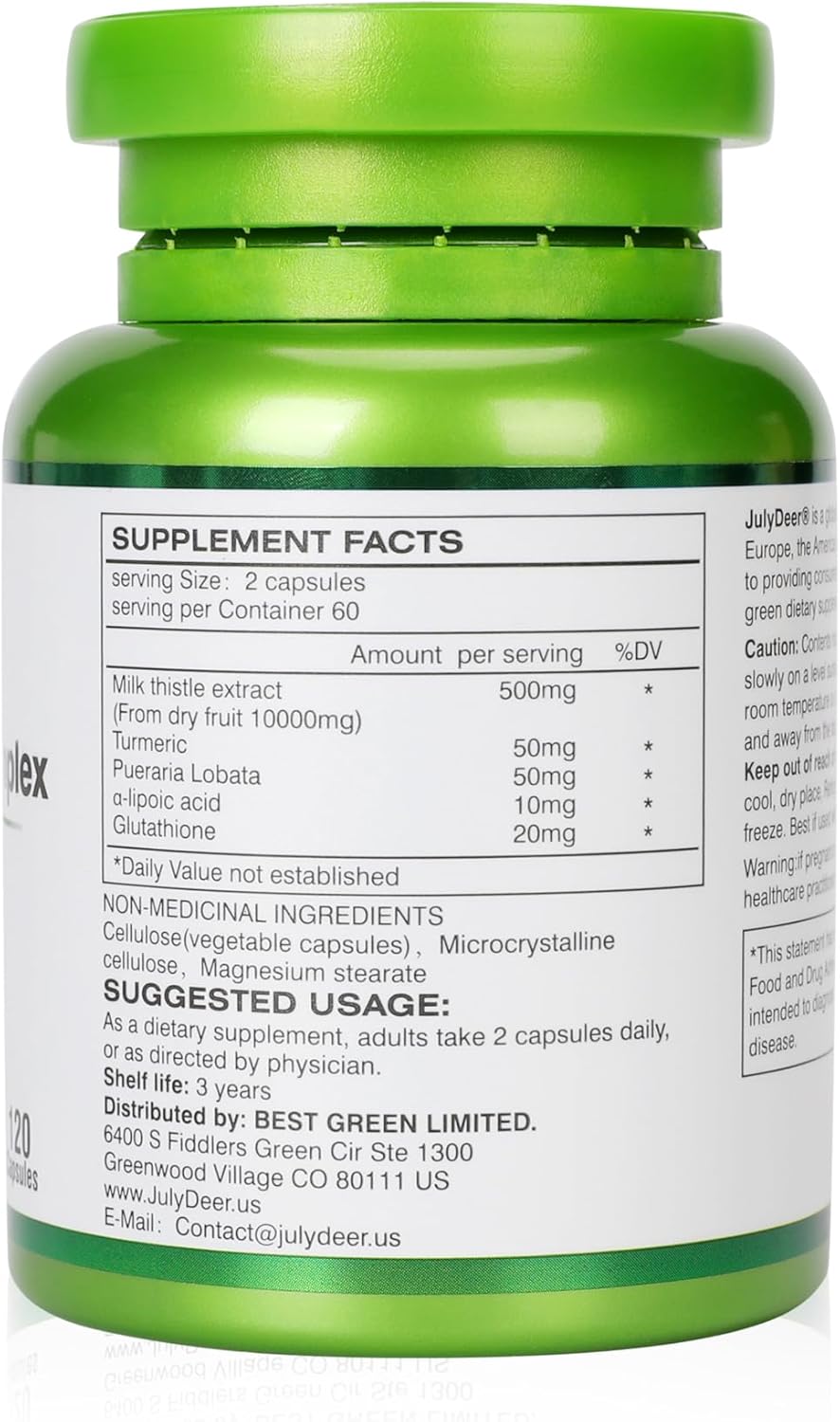 JulyDeer Milk Thistle Capsules - 500mg Liver Support & Antioxidant Detox Supplement for Hangover & Skin - 120 Capsules