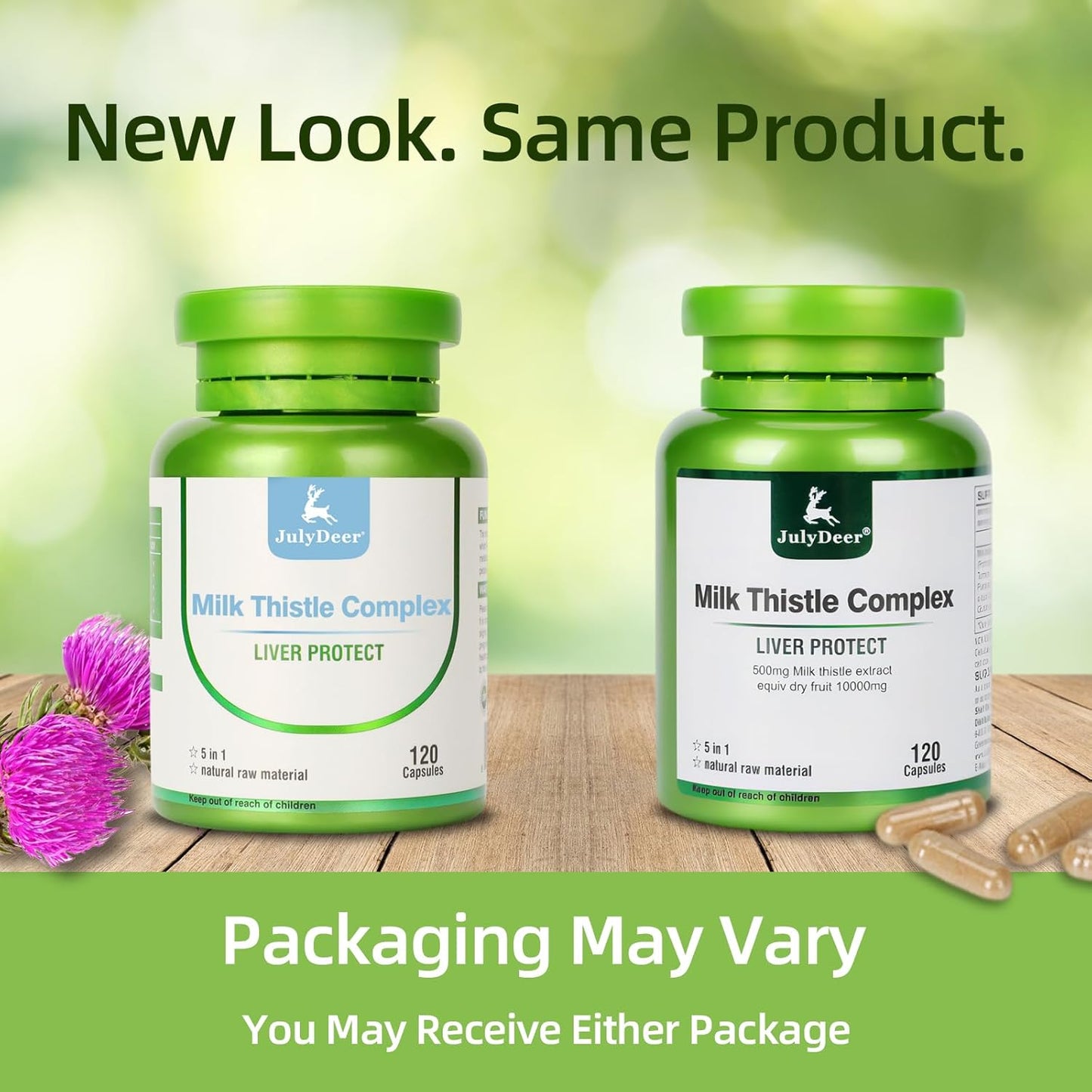 JulyDeer Milk Thistle Capsules - 500mg Liver Support & Antioxidant Detox Supplement for Hangover & Skin - 120 Capsules