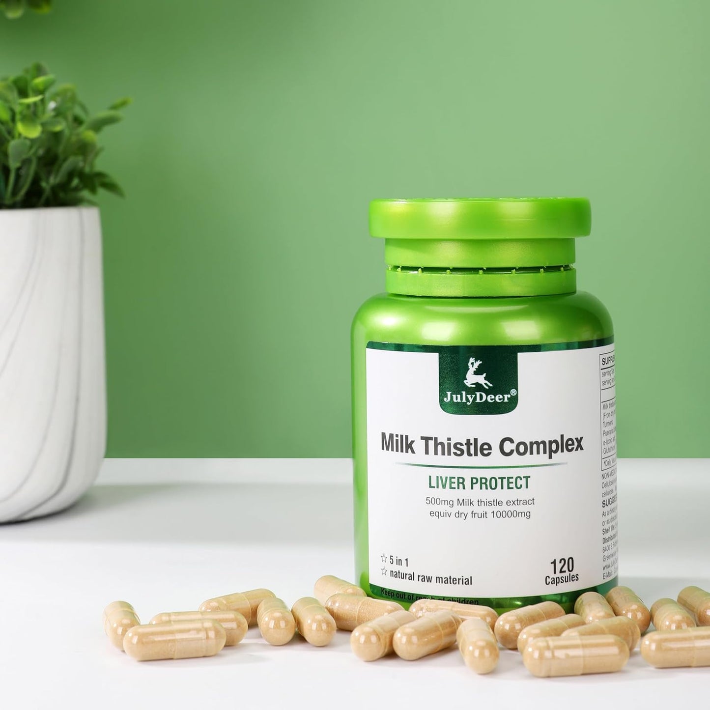 JulyDeer Milk Thistle Capsules - 500mg Liver Support & Antioxidant Detox Supplement for Hangover & Skin - 120 Capsules