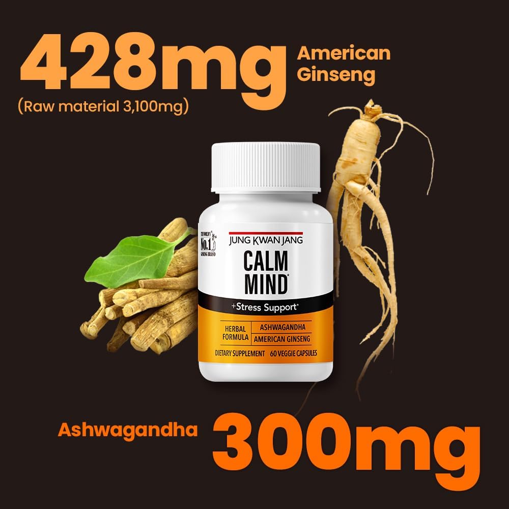 JungKwanJang Calm Formula Supplement with Ashwagandha, American Ginseng, L-Theanine - 60 Capsules for Men and Women