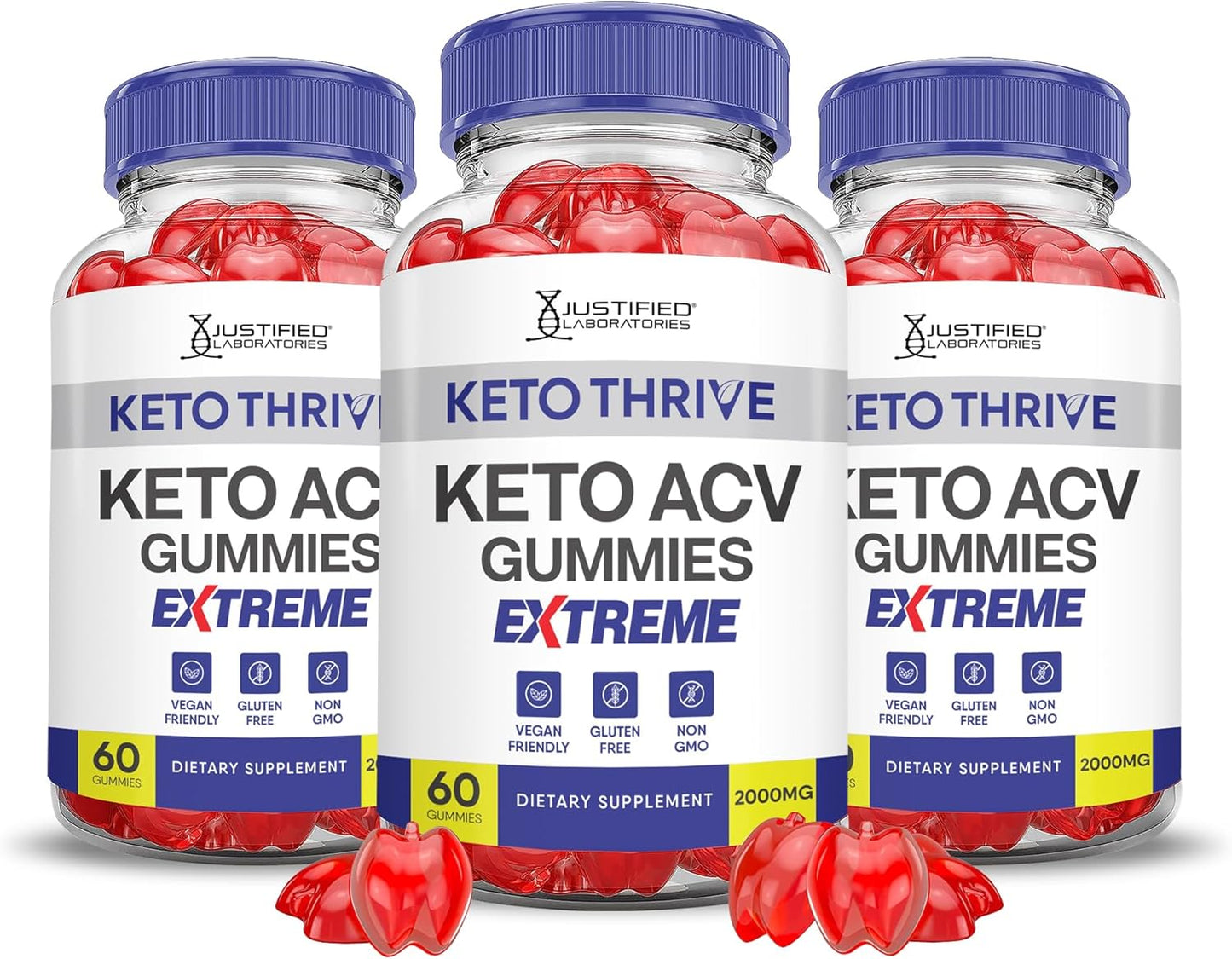 Justified Laboratories Keto Thrive ACV Gummies 3 Pack - 2000MG Extreme Strength with Pomegranate Beet Juice Powder - Vegan Non GMO 180 Gummies