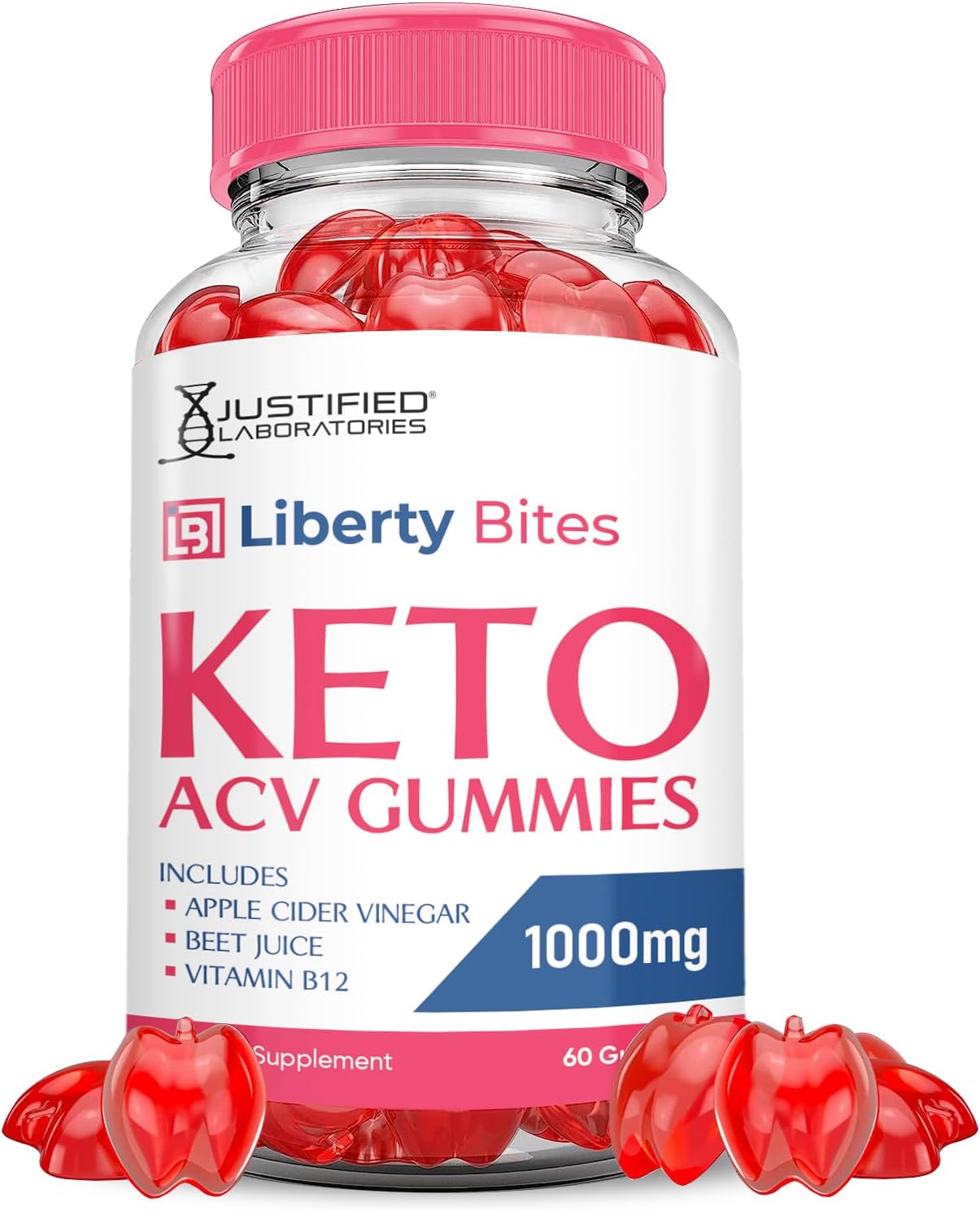 Justified Laboratories Liberty Bites Keto ACV Gummies 1000MG with Pomegranate Beet Juice - 60 Vegan Gummys