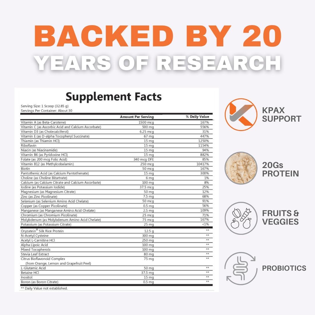 K* PAX KPAX Immune Protein Blend with Green Superfood & Probiotics - Vanilla 2lb, Supports Mitochondrial Health
