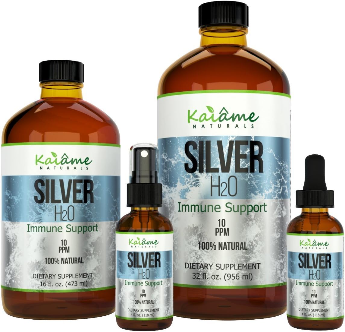 Kaiame Naturals Colloidal Silver Solution 10 PPM - Natural Immune Support for Adults, Children, and Pets - Large 4 oz Glass Bottle with Dropper