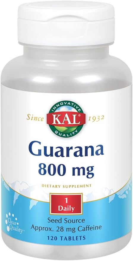 KAL Guarana 800 Tablets with Natural Caffeine for Energy and Focus Support - 120 Count
