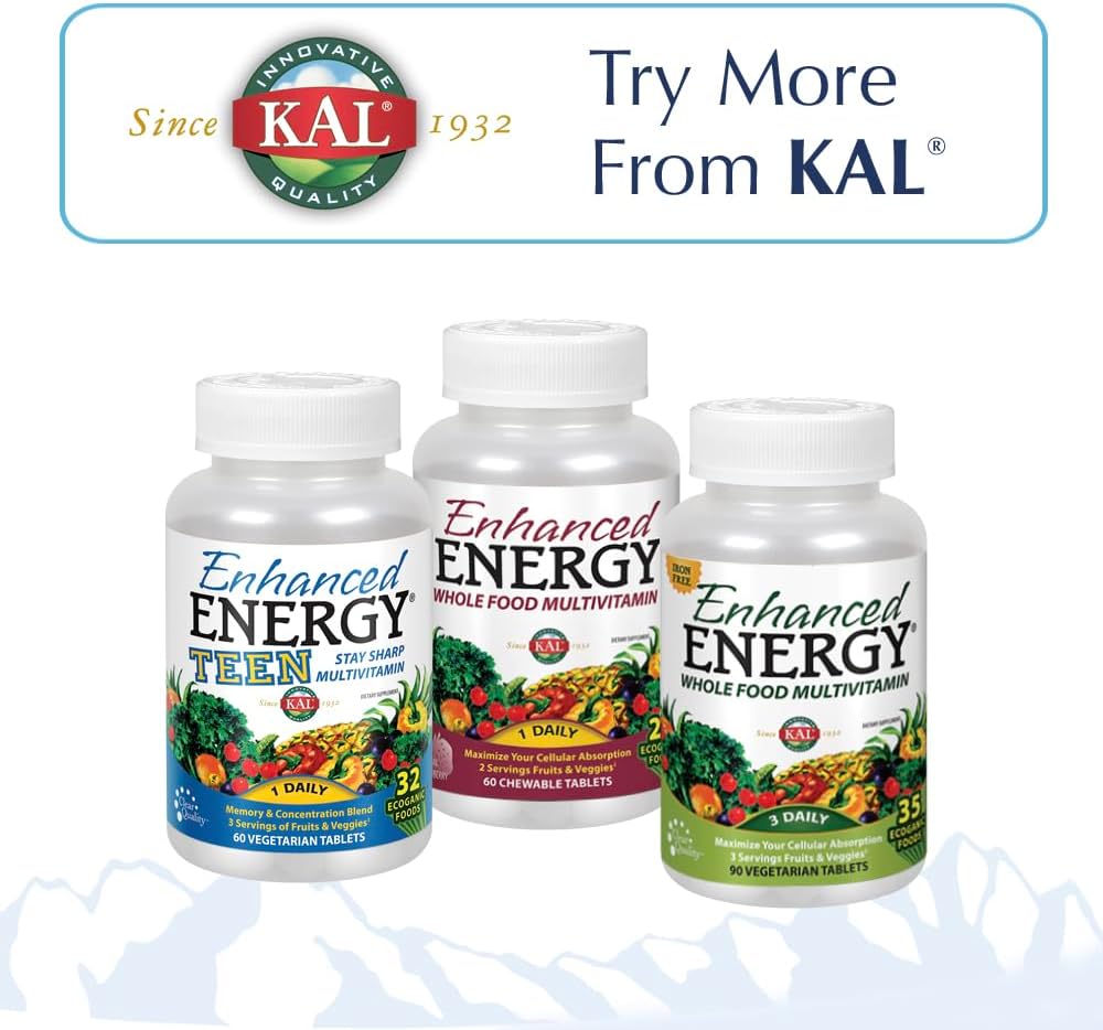 KAL Guarana 800 Tablets with Natural Caffeine for Energy and Focus Support - 120 Count