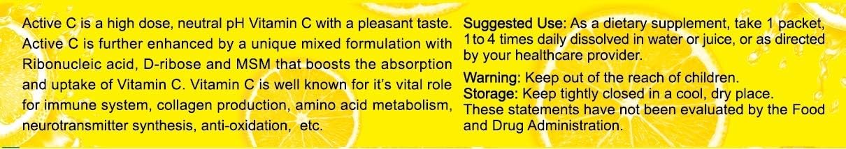 Kangyacare Active C - 10 Packets - 7000mg High Potency Vitamin C Powder - Immune Support & Antioxidant Protection - Enhanced Absorption - Neutral pH - Single Dose