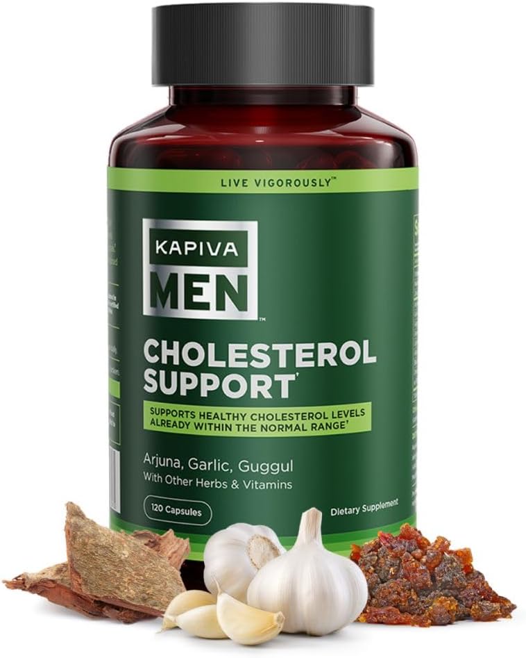 KAPIVA MEN Cholesterol Support Supplement with Arjuna, Garlic, Guggul, Male Vigor Blend - Supports Normal Cholesterol Levels - 30 Day Supply - 60 Capsules