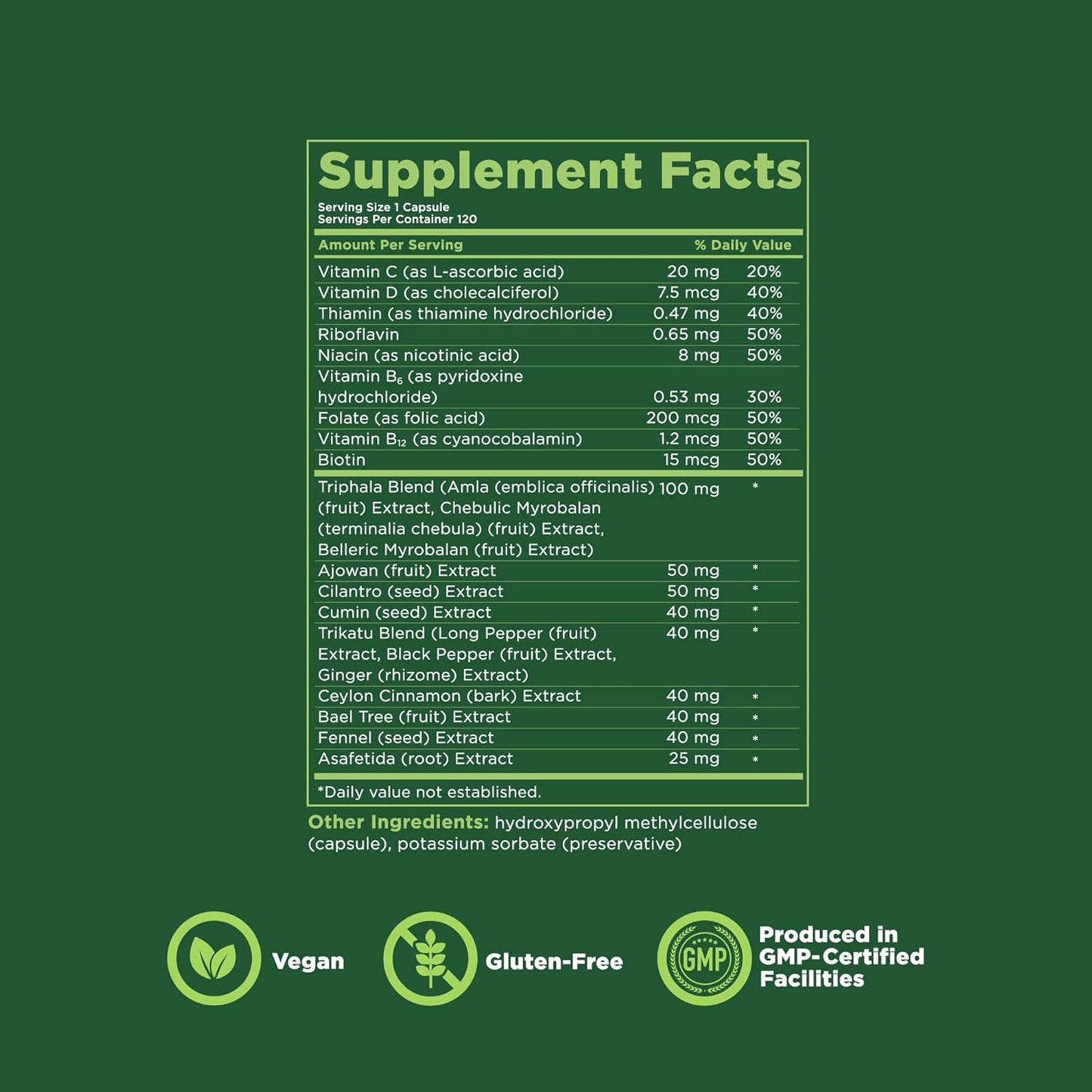 Kapiva Men's Digestive Health Supplement with Triphala, Ajwain, Cumin, Vitamins - 120 Capsules - 60 Day Supply