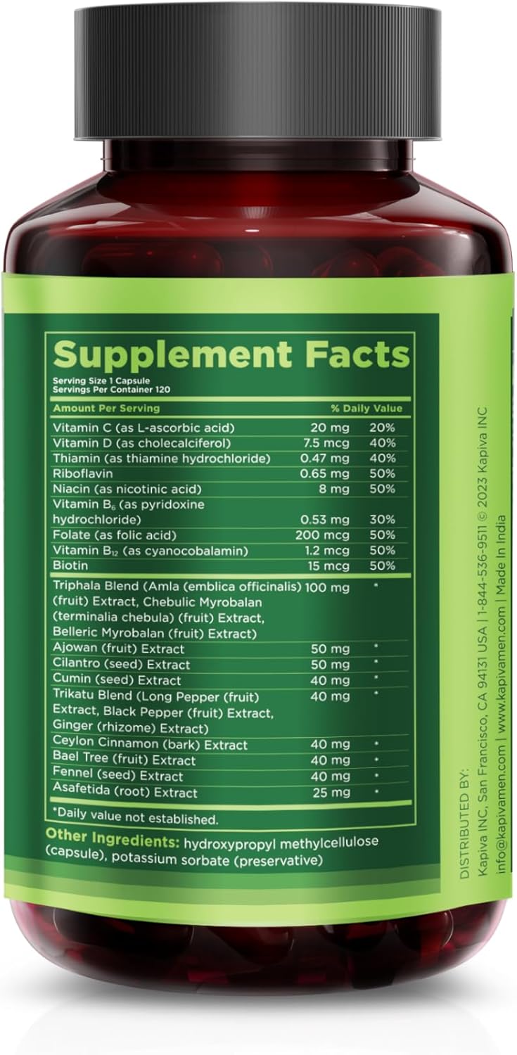 Kapiva Men's Digestive Health Supplement with Triphala, Ajwain, Cumin, Vitamins - 120 Capsules - 60 Day Supply