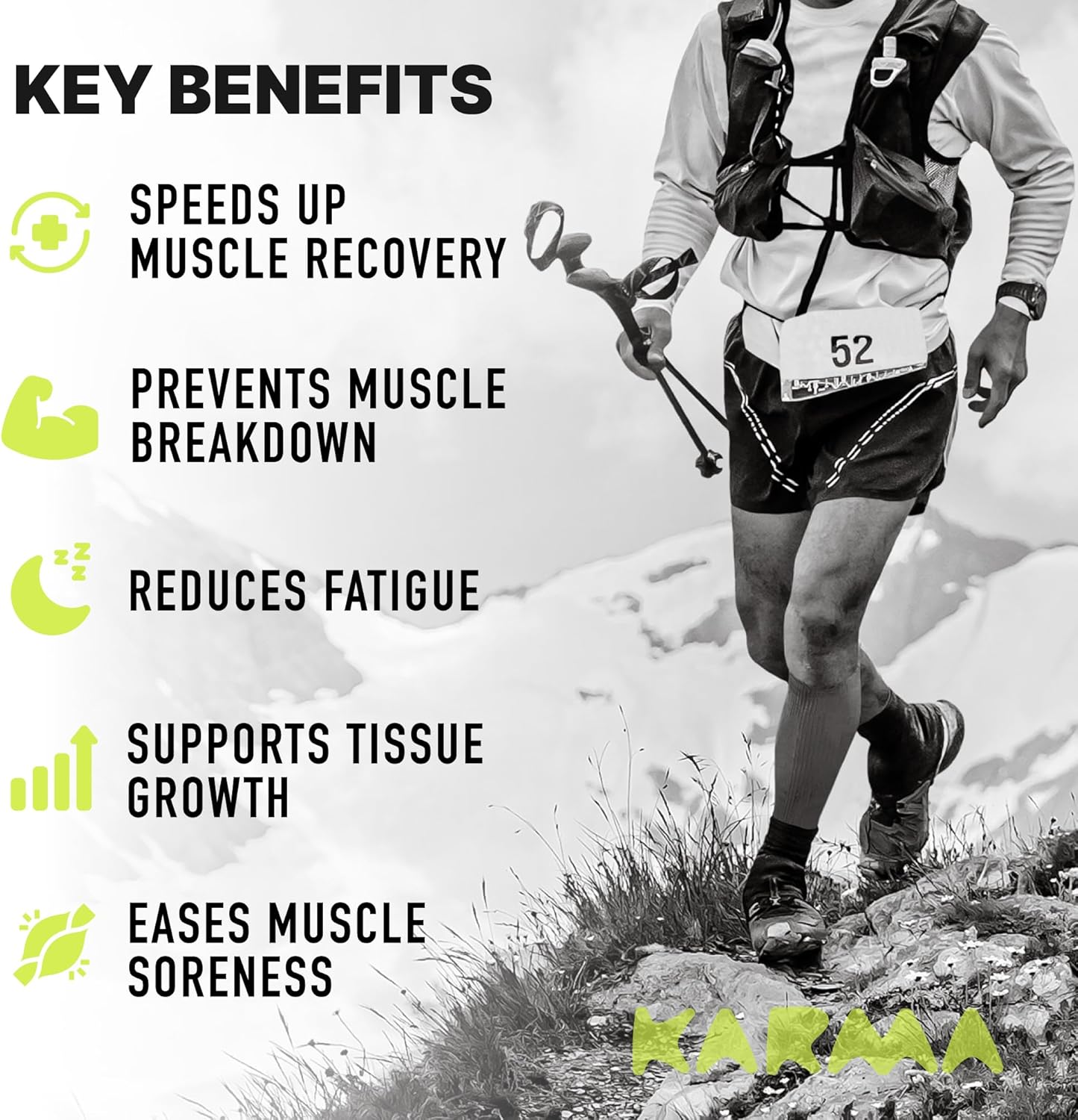 Karma Nutrition Electrolyte EAA Powder - Hydration & Muscle Stamina, 4.8g Amino Acids, 2g Creatine, Lime Lemon Flavor - 30 Servings