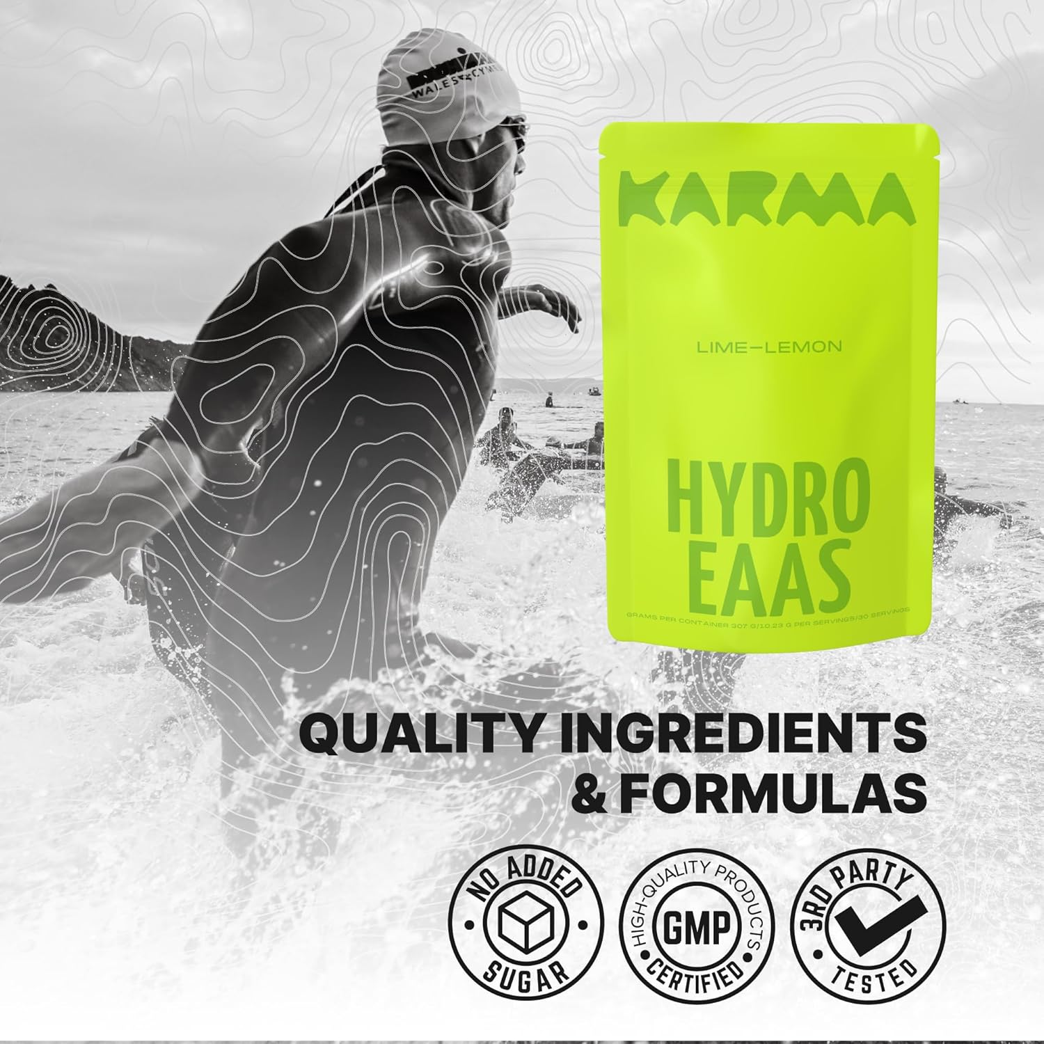Karma Nutrition Electrolyte EAA Powder - Hydration & Muscle Stamina, 4.8g Amino Acids, 2g Creatine, Lime Lemon Flavor - 30 Servings