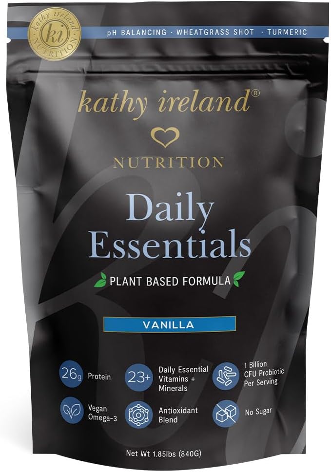 Kathy Ireland Nutrition Daily Essentials Plant Based Protein Powder - 26g Vegan Protein, Lean Meal Replacement, Vanilla Flavor for Women