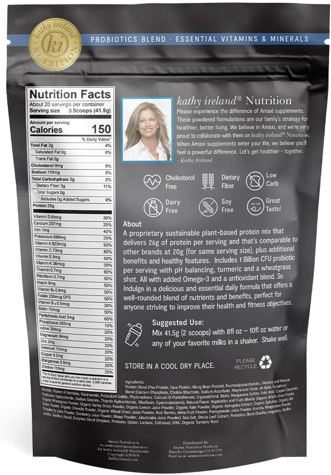 Kathy Ireland Nutrition Daily Essentials Plant Based Protein Powder - 26g Vegan Protein, Lean Meal Replacement, Vanilla Flavor for Women