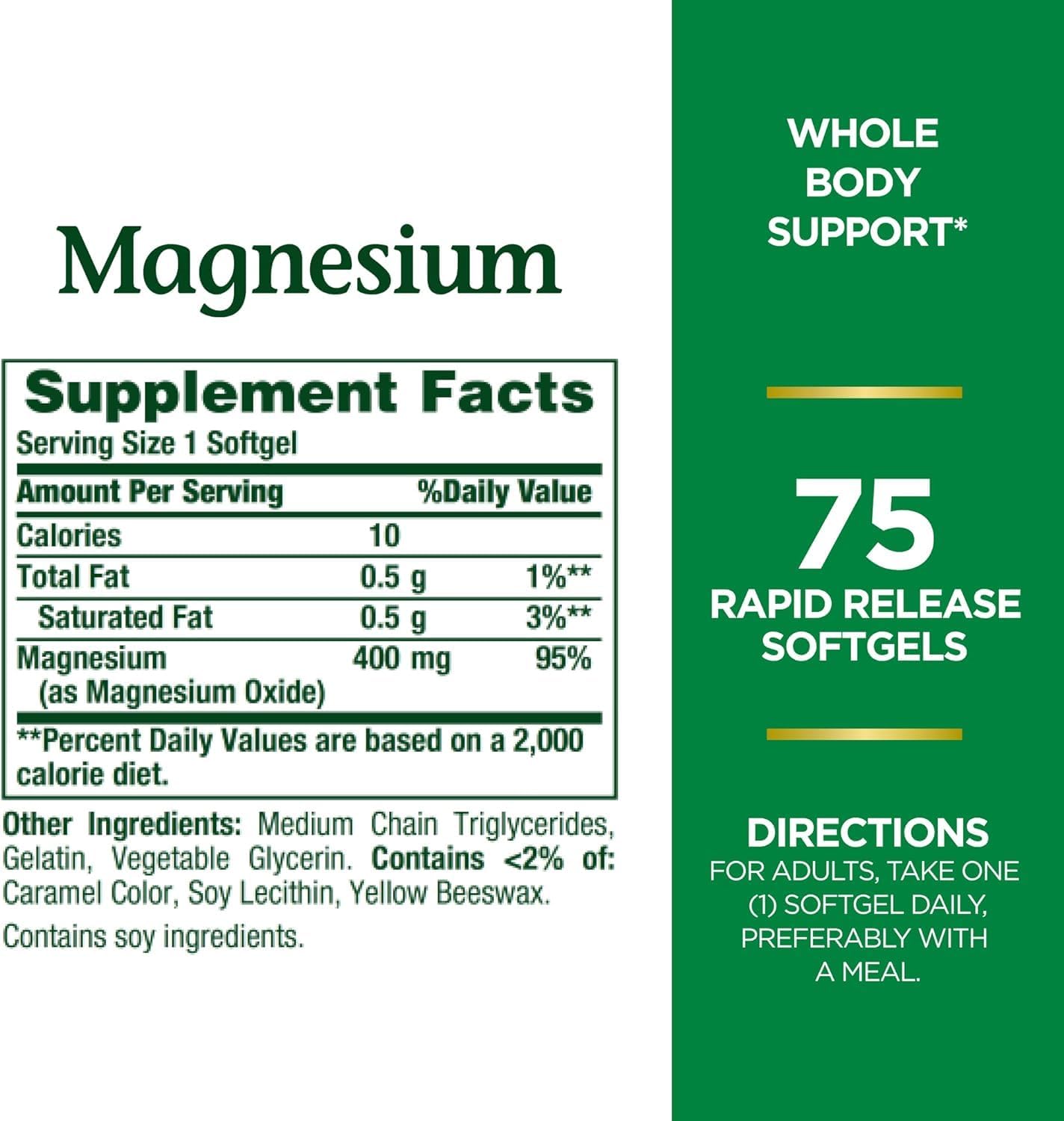 Katouigb Magnesium Softgels 400mg - 150 Count, Nature's Bounty Formula for Energy Support