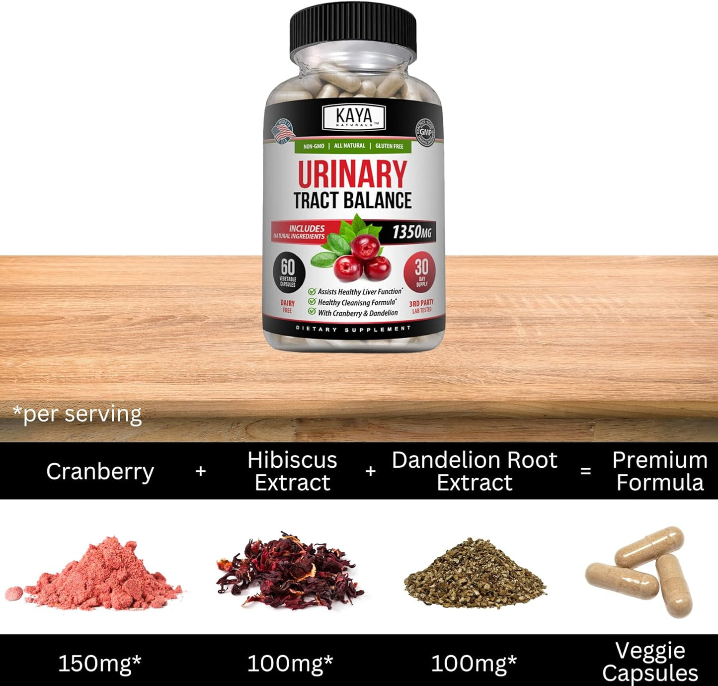 Kaya Naturals D-Mannose Capsules - Urinary Tract Cleanse with Cranberry, Hibiscus, & Dandelion Root - Bladder Health Supplement - 60 Veggie Caps